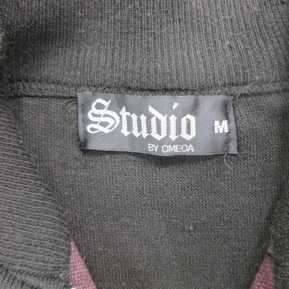 Studio by Omega Sweater M Pullover Quarter Zip Mock Neck Black Plaid Check